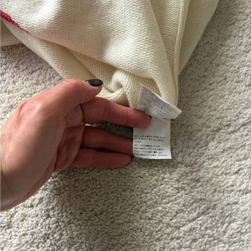 United Colors Of Benetton Cream Sweater with Red Floral Motif 80% Lana wool - Picture 3 of 5